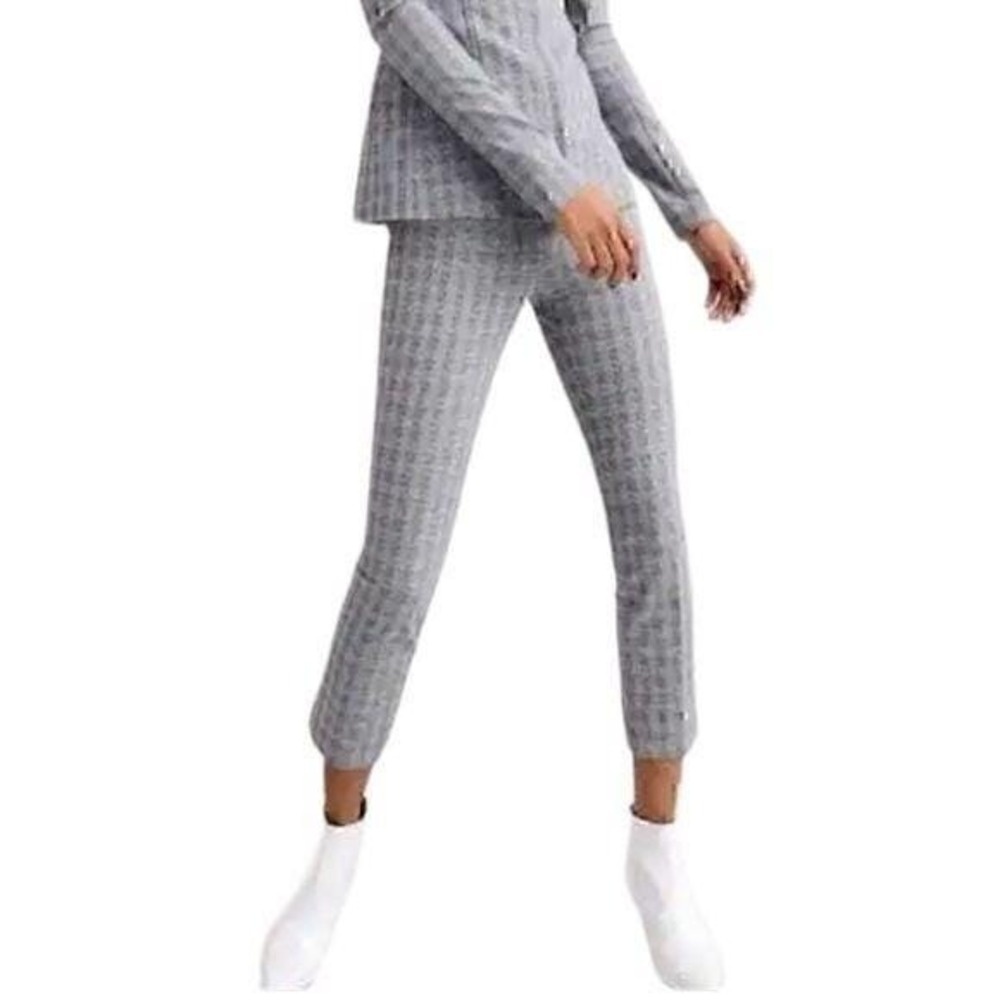 Theory Grey Glen Plaid Pull On Cropped Slim Fit Pants Size 8